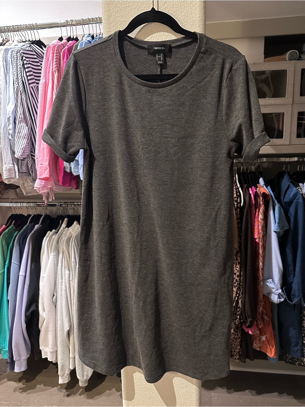 Ribbed Gray T-Shirt Dress